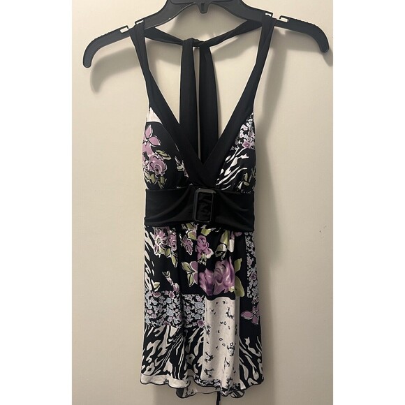 B Wear Tops - Floral Mixed Deep V-Neck Print Top Belted Waist Bohemian Fairycore Size Small